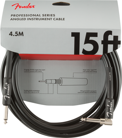 Cable Fender Professional Series Instrument Cables, Straight/Angle, 4.5m, Black