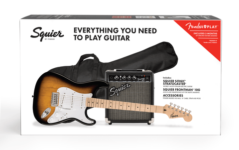 Paquete Guitarra Eléctrica Squier Sonic Stratocaster, 2-Color Sunburst