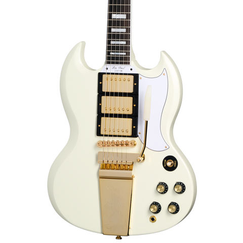 Guitarra Eléctrica Epiphone Les Paul SG Custom con Maestro Vibrola, Classic White, Inspired by Gibson Custom