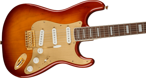 Guitarra Eléctrica Squier 40th Anniversary Stratocaster, Gold Edition, Sienna Sunburst