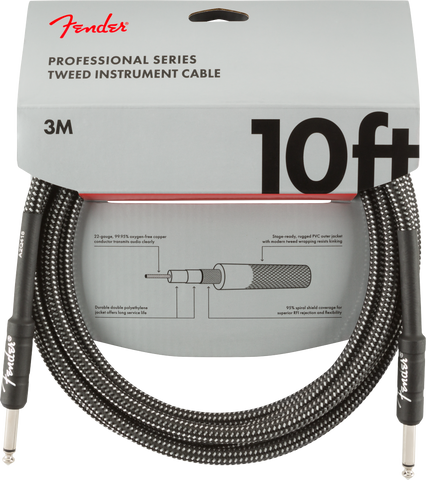 Cable Fender Professional Series Instrument Cables, 10', Gray Tweed