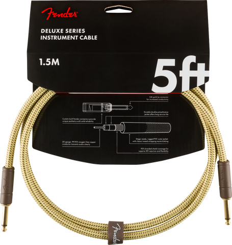 Cable Fender Deluxe Series Instruments Cable, Straight/Straight,1.5m , Tweed