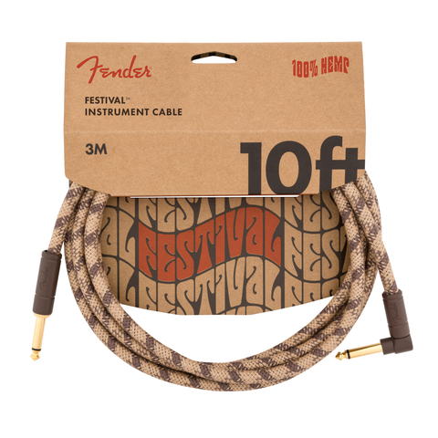 Cable Fender (3m) Angled Festival Instrument Cable, Pure Hemp, Brown Stripe